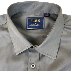 FLEX Men's Luxury Design Dress Shirt Men XL Gray Button Up Preppy Italy Design